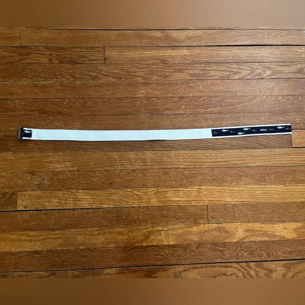 Polo by Ralph Lauren Navy and White Fish Motif Webbing Belt